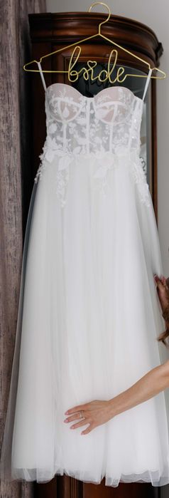 Suknia ślubna gorset, dwie wersje ramiączek + rękawki, welon gratis