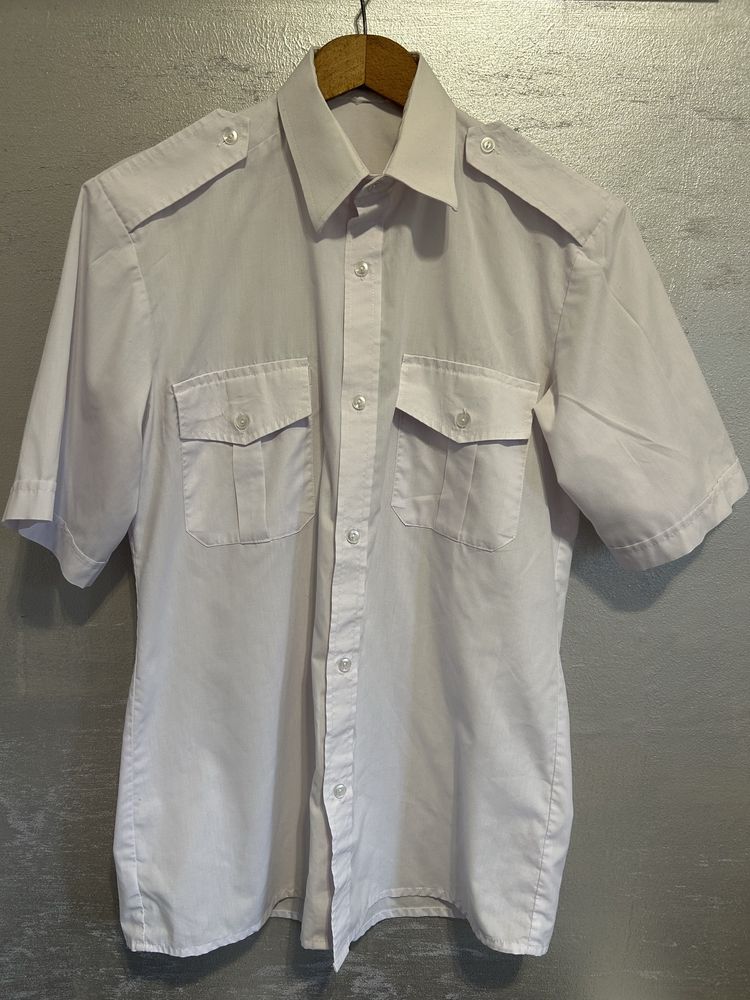 Koszula biała gładka męska na krótki rękaw vintage