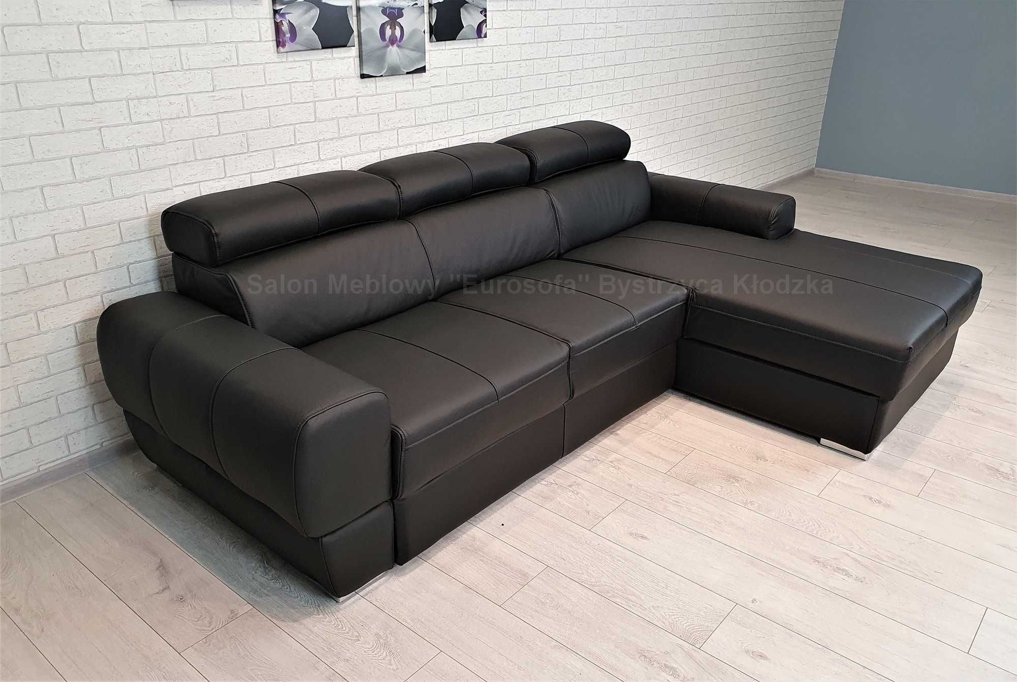 Mały narożnik 251x167 skóra naturalna czarna, rogówka skórzana, sofa