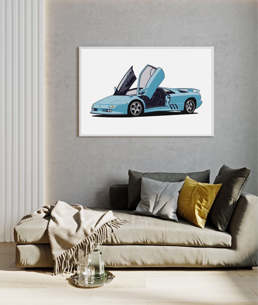 Plakat samochód Lamborghini Diablo, niebieski, 50x40 bez ramy