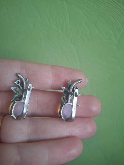 Сережки срібло з камінням місячний і бірюза