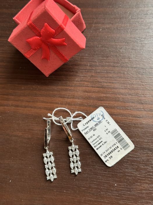 Срібні сережки 925 Золото 375 Фіаніти