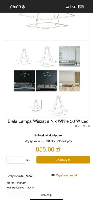 Lampa biały kwadrat Milagro Nix White podwójny pierścień wisząca