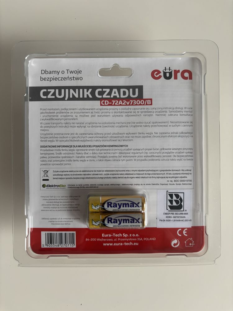 Czujnik tlenku węgla (czadu) EURA CD-72A2v7300/B nowy