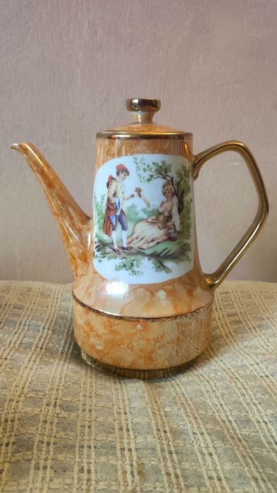 Serwis kawowy herbaciany zdobiony Lisiewicz PRL, filiżanki, Chodzież