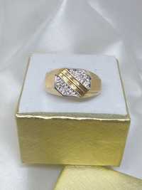 Złoty sygnet/pierścionek z diamentami złoto 500 Rozmiar 21