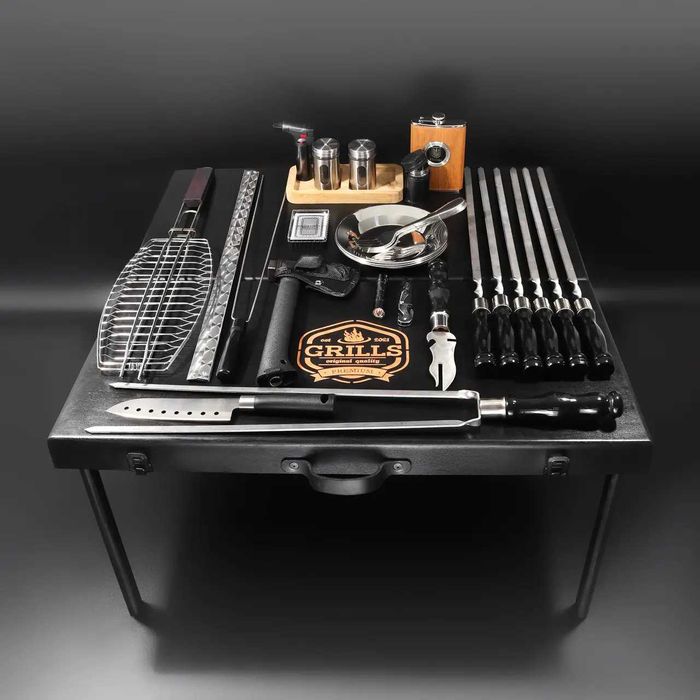 Шашличний набір-комплект з столиком на 6 шампурів "Grills G18" Чорний
