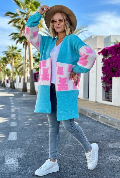 Piękny sweter KARDIGAN MIŚ r.UNI do 44/46/48 BEAR róż, niebieski