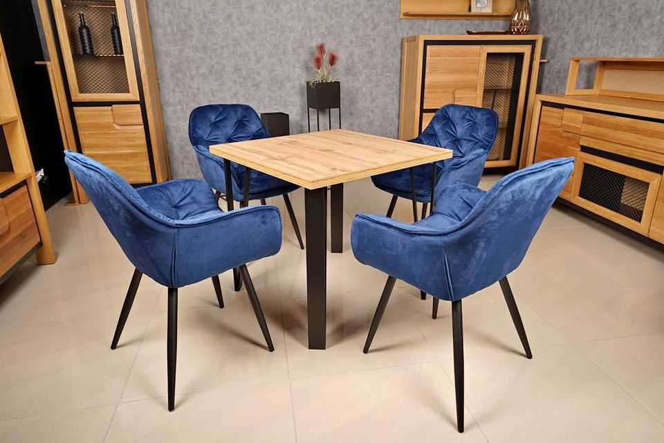 (163) Stół kwadratowy + 4 krzesła, nowe 1860 zł