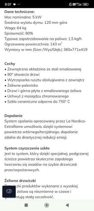 Piec żeliwny wolnostojący 5kW