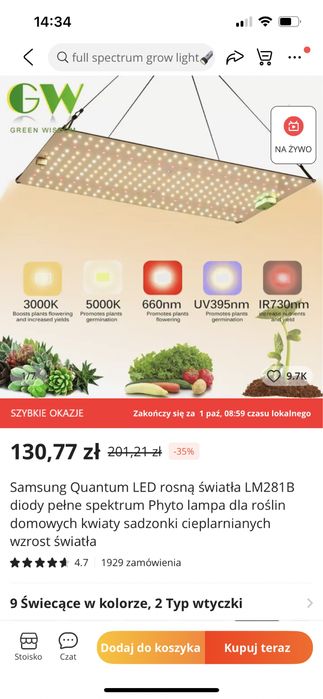 Lampa led pelne spektrum grow growbox