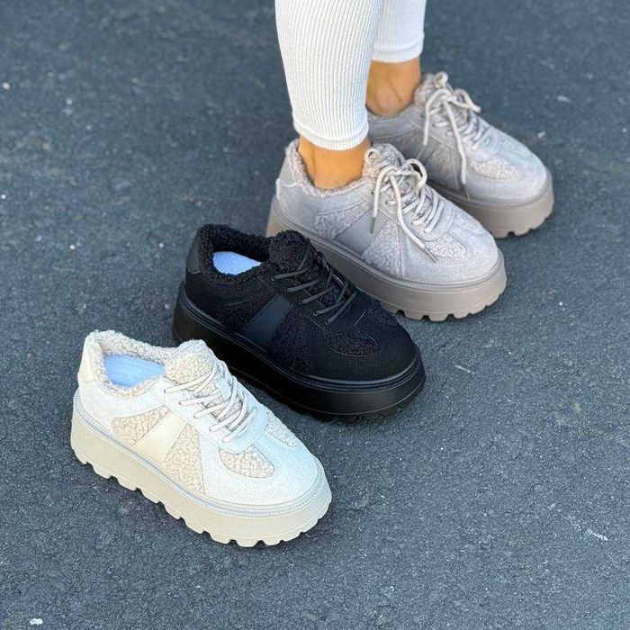 Жіночі кросівки з хутром (36–41) на платформі, зимові | взуття жіноче