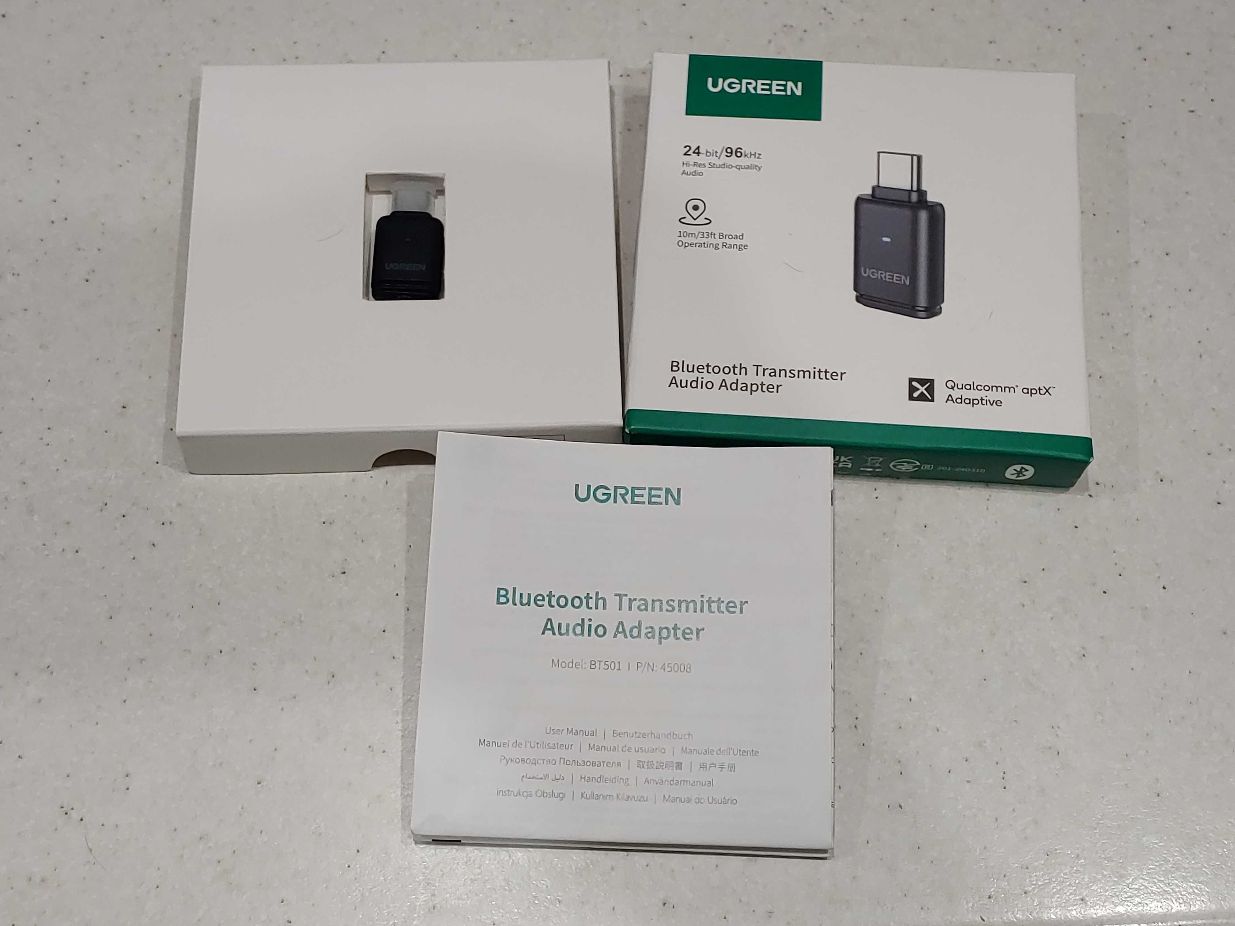UGREEN 5.3 USB Bluetooth-адаптера, aptX Adaptive аудиопередатчик BT501