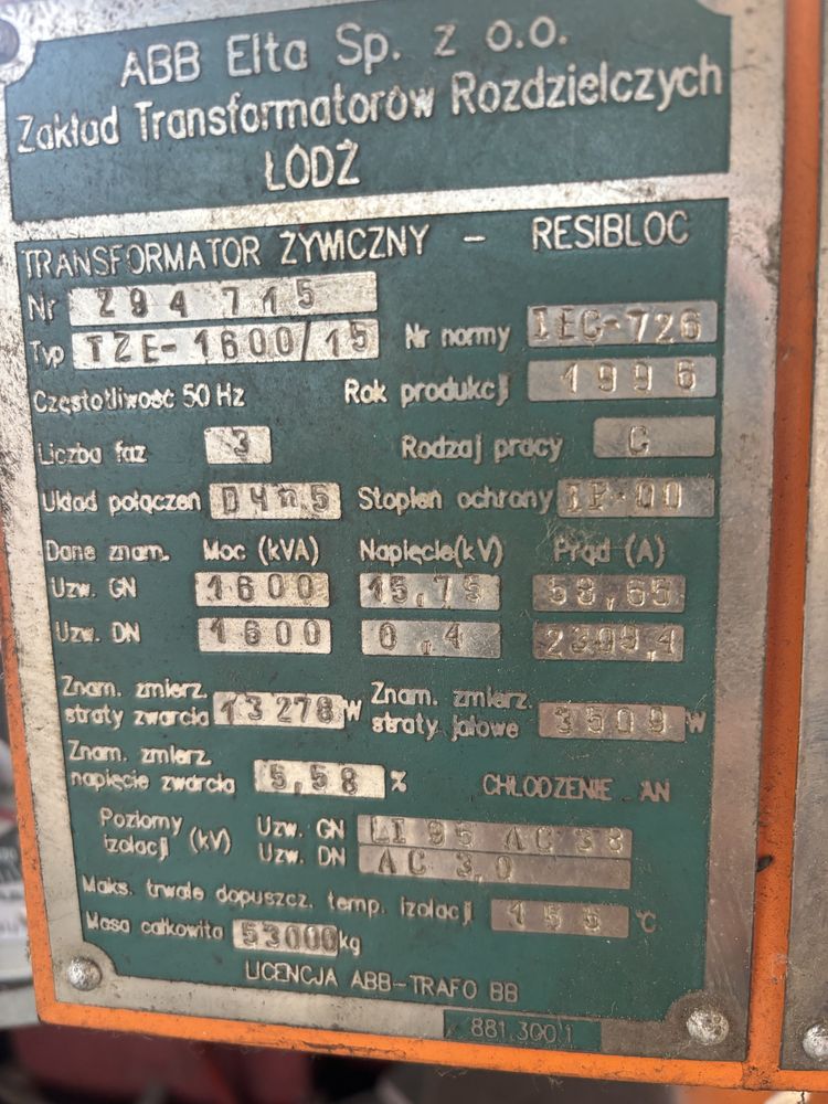 Transformator ABB Elta 1600kVA