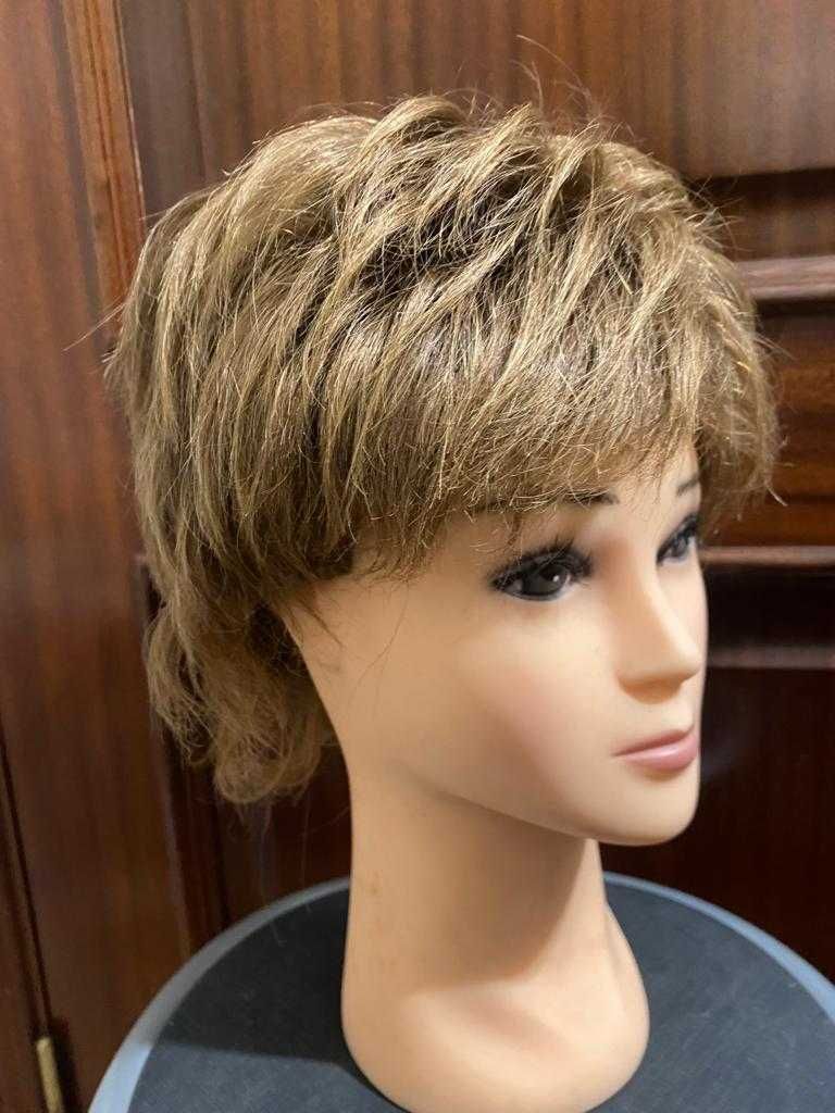 Peruca/ Prótese capilar / Cabeleira , Cabelo Natural, Castanho, Curto