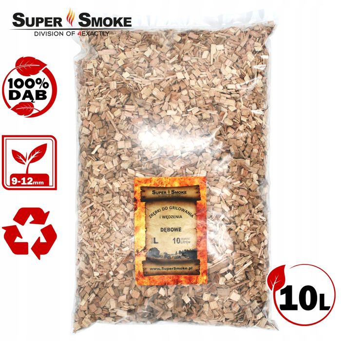 Zrębki Wędzarnicze Super Smoke DĄB KL-10 (9-12mm) Large 10 Litrów