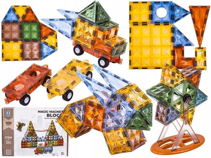 Klocki Magnetyczne Konstrukcyjne Panele Magnetic Tiles Pojazdy Figury