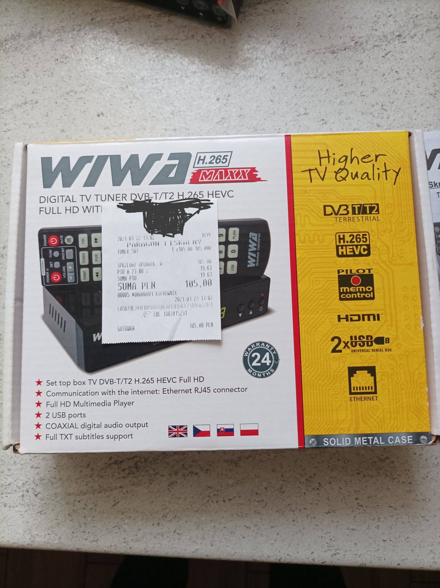 Tuner DVB-T/T2 H.265 HEVC