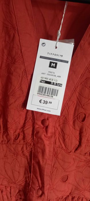 Vestido novo, comprido, bordado, cor de tijolo, M/38 - Tiffosi