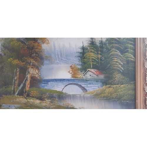 Картина Речка, мост у леса. Холст, масло, 2008 г.