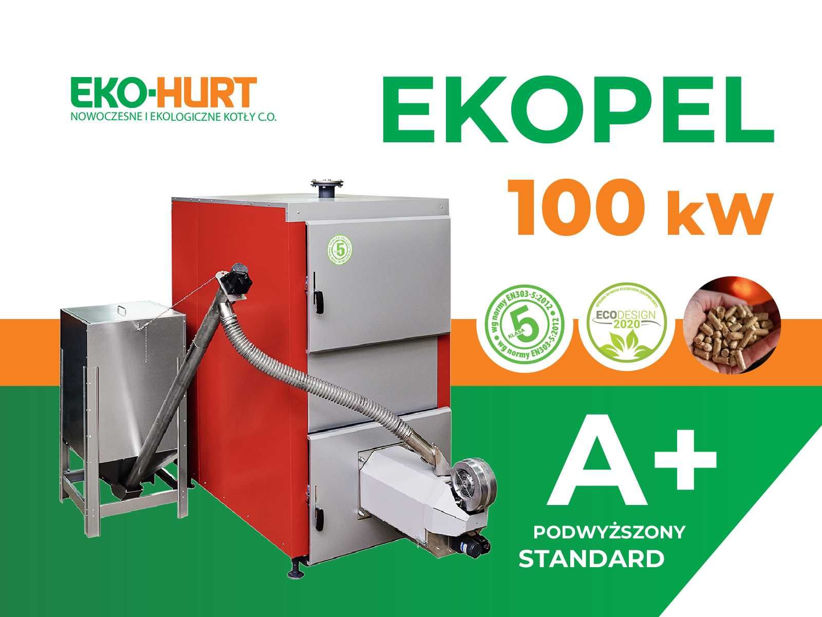 Kocioł z podajnikiem na pellet EKOPEL 100kW certyfikat ECODESIGN A+