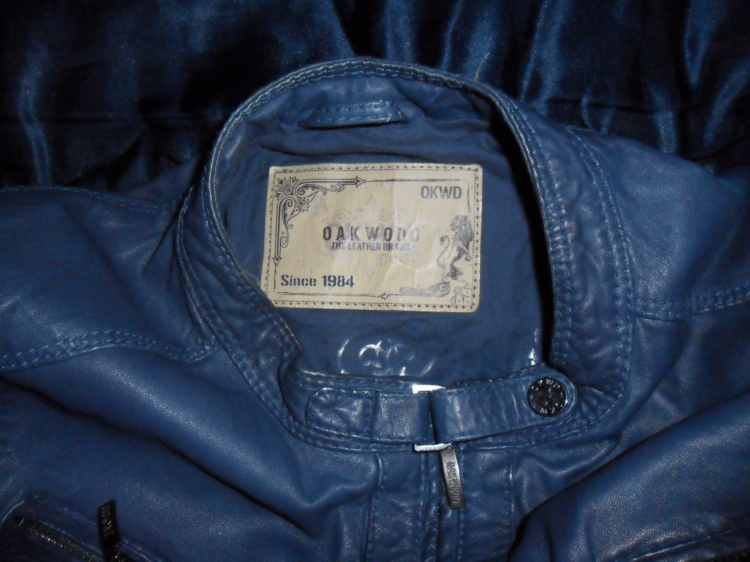 Кожаная синяя куртка-косуха 42-44 р, шкіряна жіноча куртка