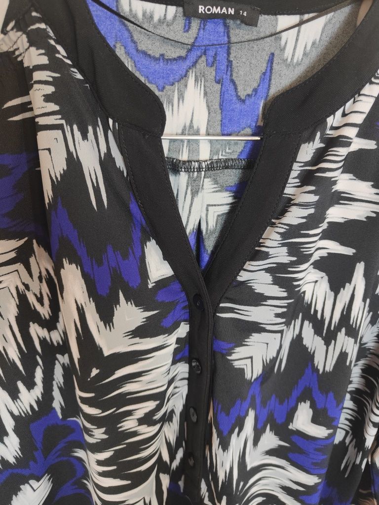Damska Bluza Wzorzysta Wielobarwna  z Krotkim  Rekawem Roman (XL)