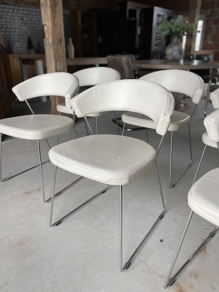 Krzesło metal loft skóra białe krem włoskie vintage nowoczesne chrom