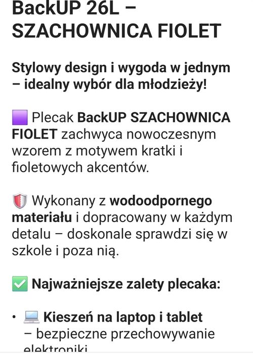 Plecak Back up 26 L idealny