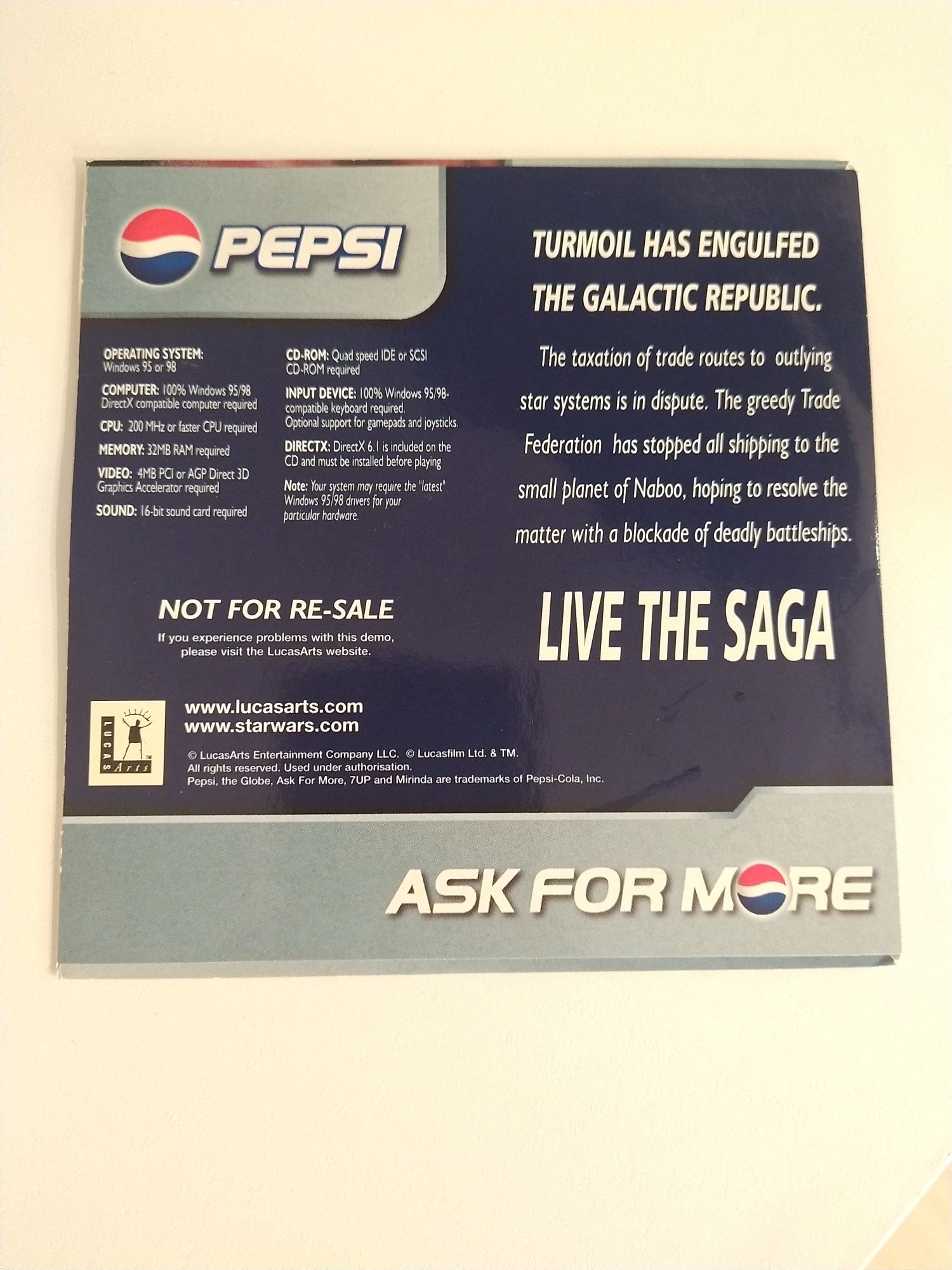 Star wars ep1 the phantom menace Pepsi playable demo