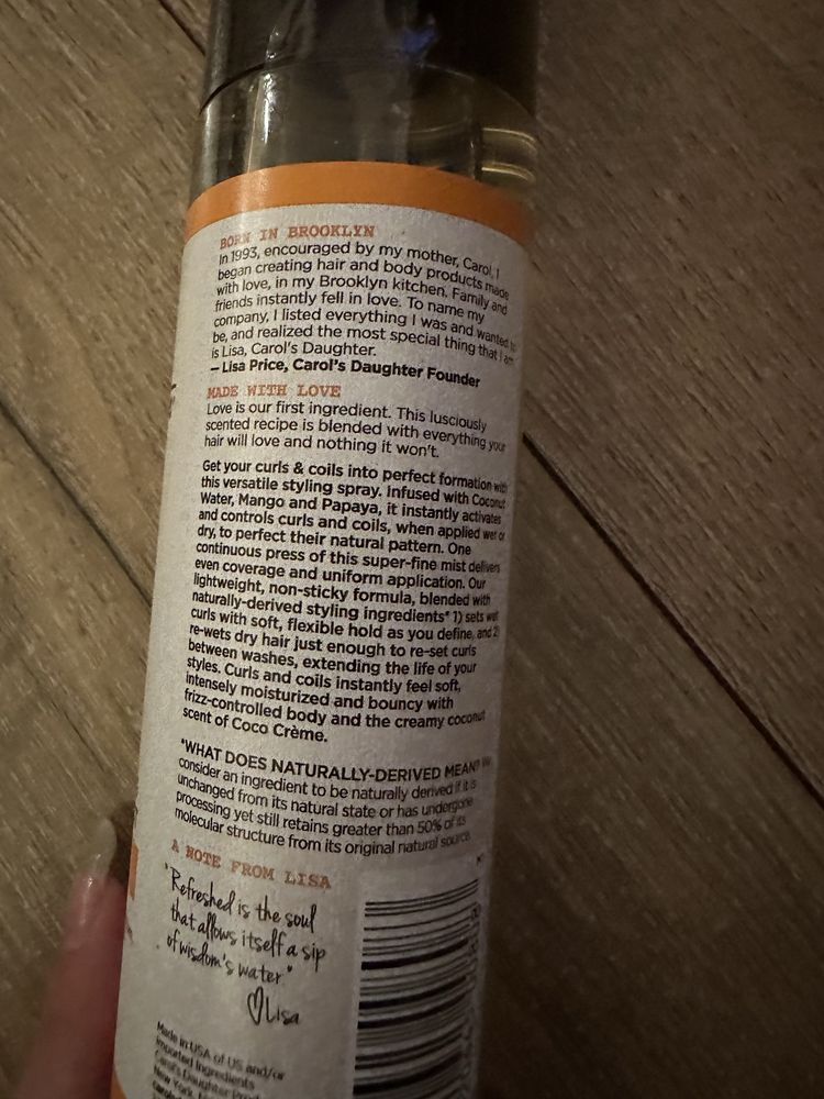 Coco crème curl perfecting water coco mist spray