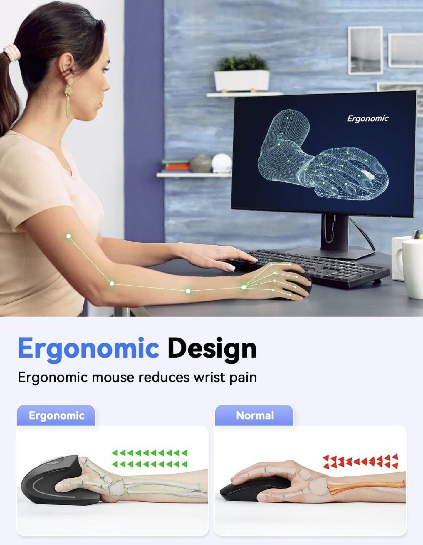 TECKNET Ergonomiczna mysz, 4800 DPI bezprzewodowa