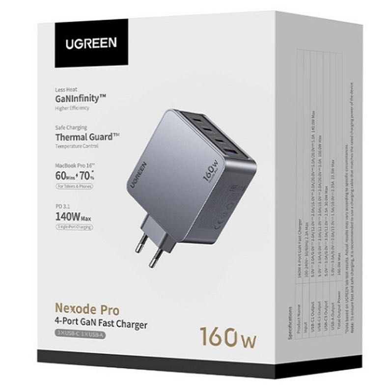 Зарядний блок UGREEN 160W Nexode PRO GaN PD3.1 +кабель 240w. USB-C. 2м
