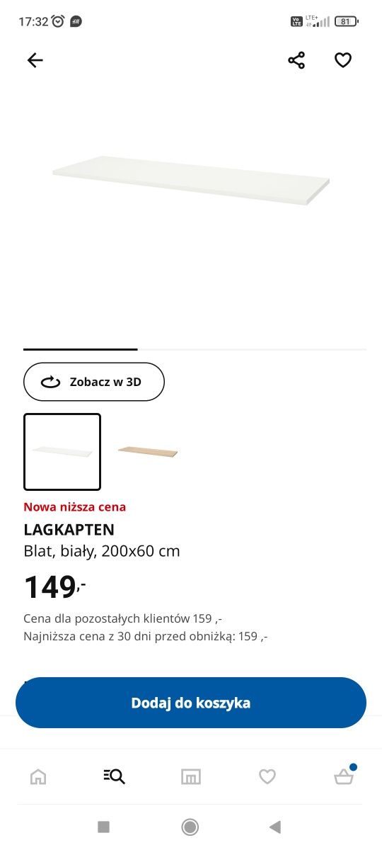 Ikea Blat biały 200 cm