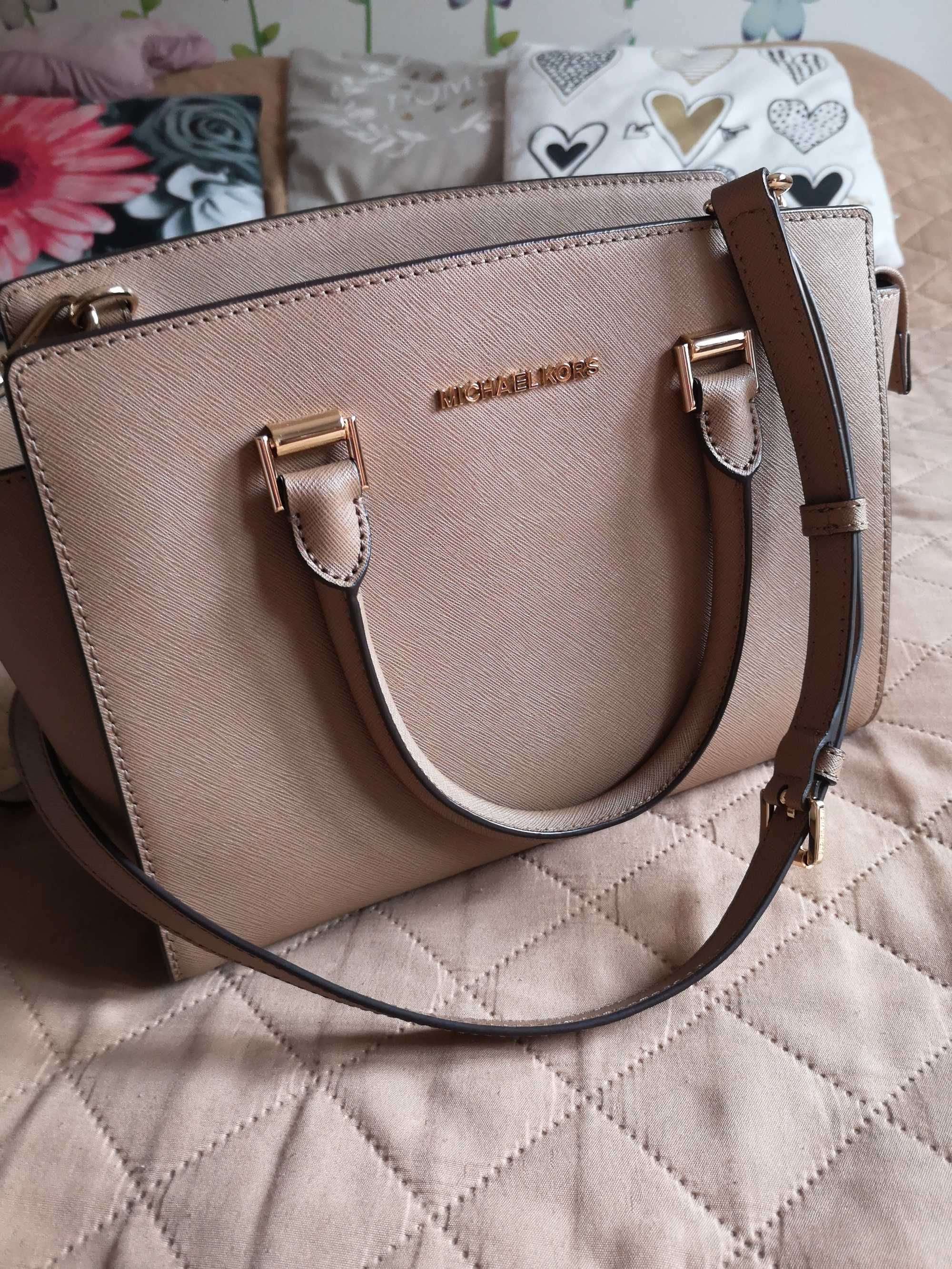 Torebka shopper Selma Michael Kors khaki rączki pasek skóra saffiano