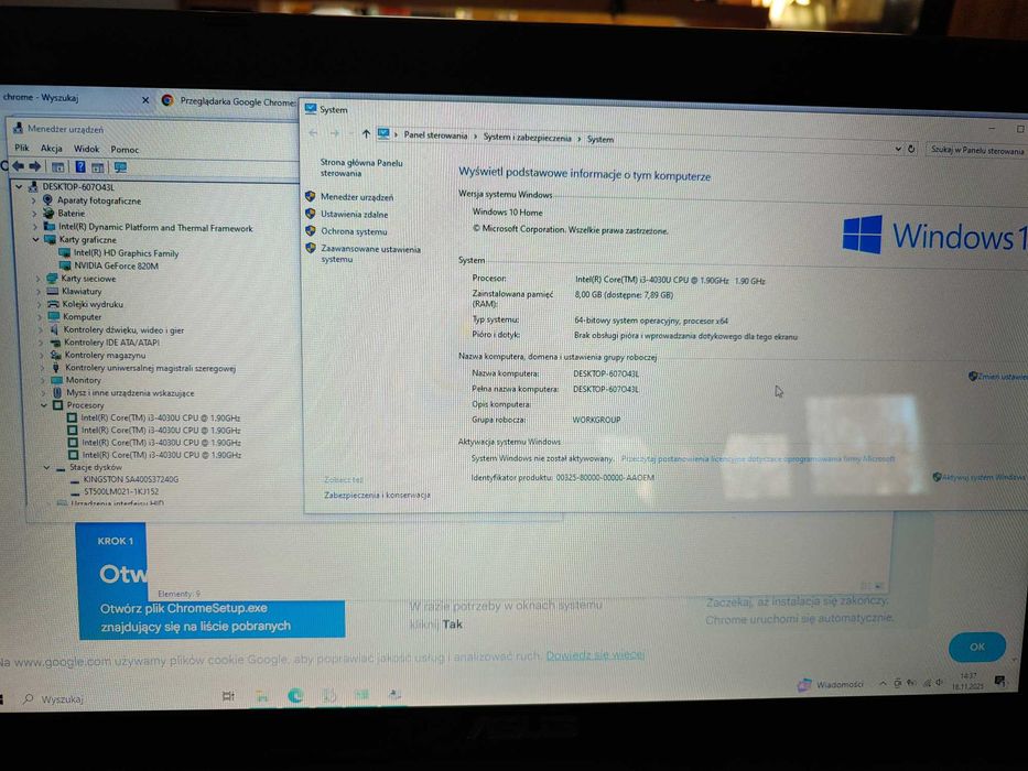 Asus F751L 17.3' i3/8GB Ram/256 SSD/500HDD/Nvidia 820M 2GB/ Win 10