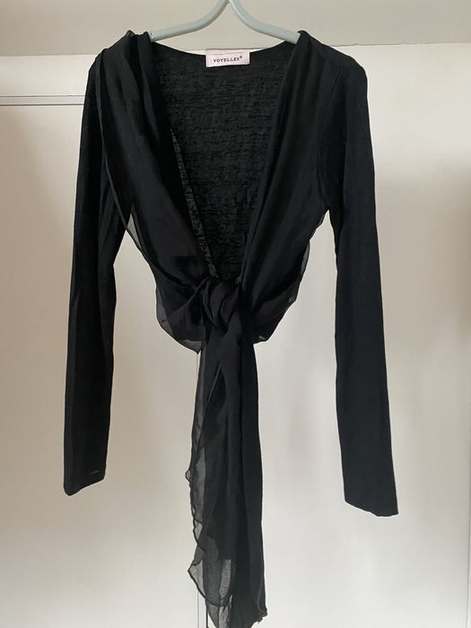 Накидка блузка чорна жіноча із завʼязками болеро топ