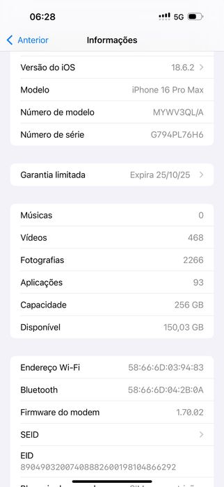 iPhone 16 pro max 256gb preto
