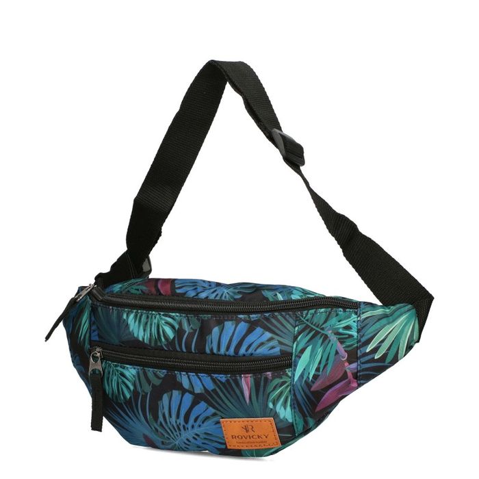 Nerka saszetka biodrowa Rovicky R-WB27 czarna z liśćmi tropikalnymi