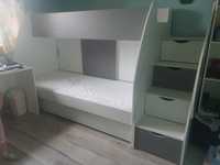 Łóżko piętrowe z szufladami i półkami