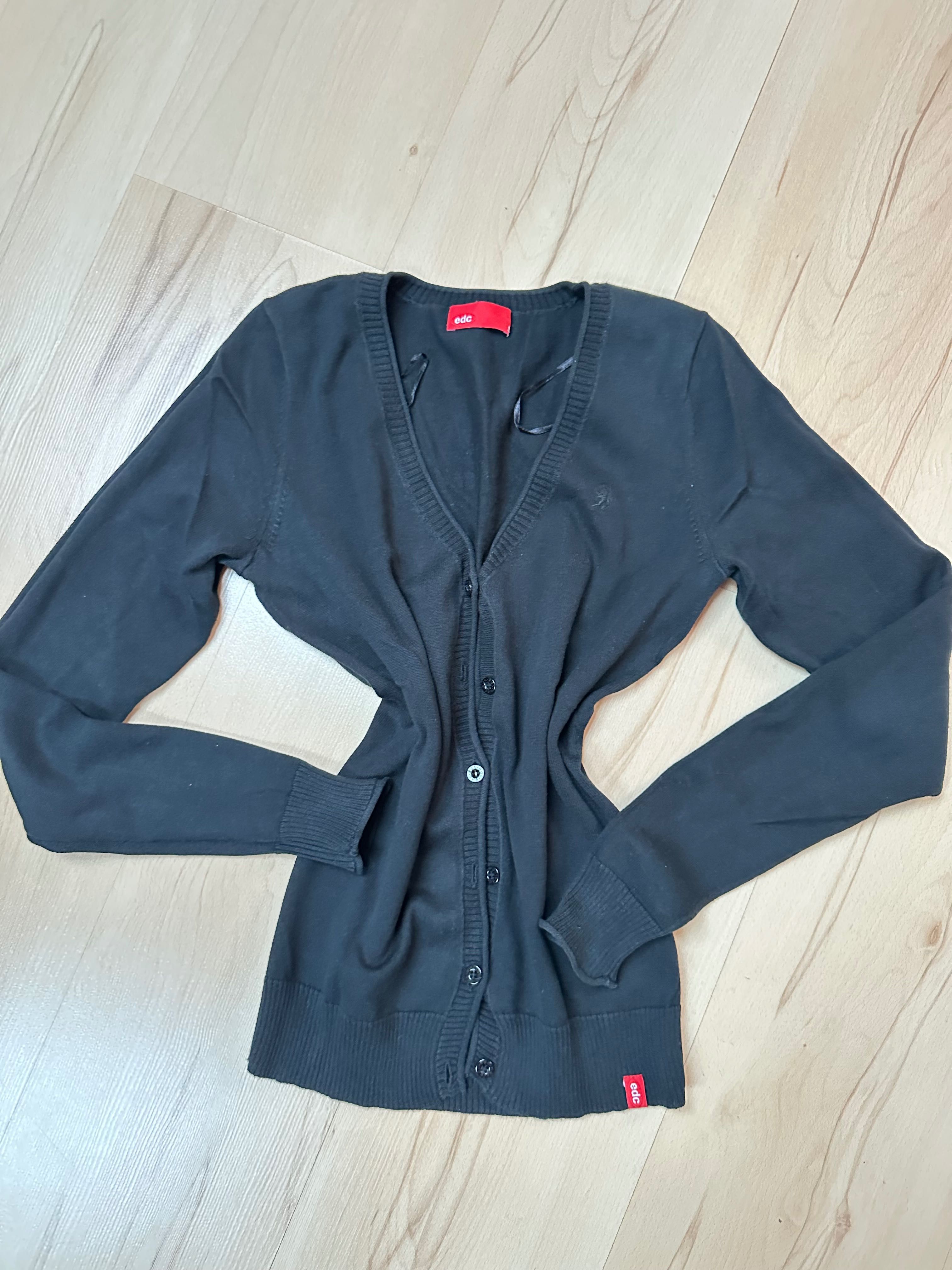 EDC by esprit bawełniany sweter guziki czarny granat damski v neck