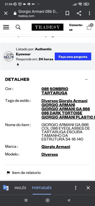 Óculos Giorgio Armani GA 866 Havana