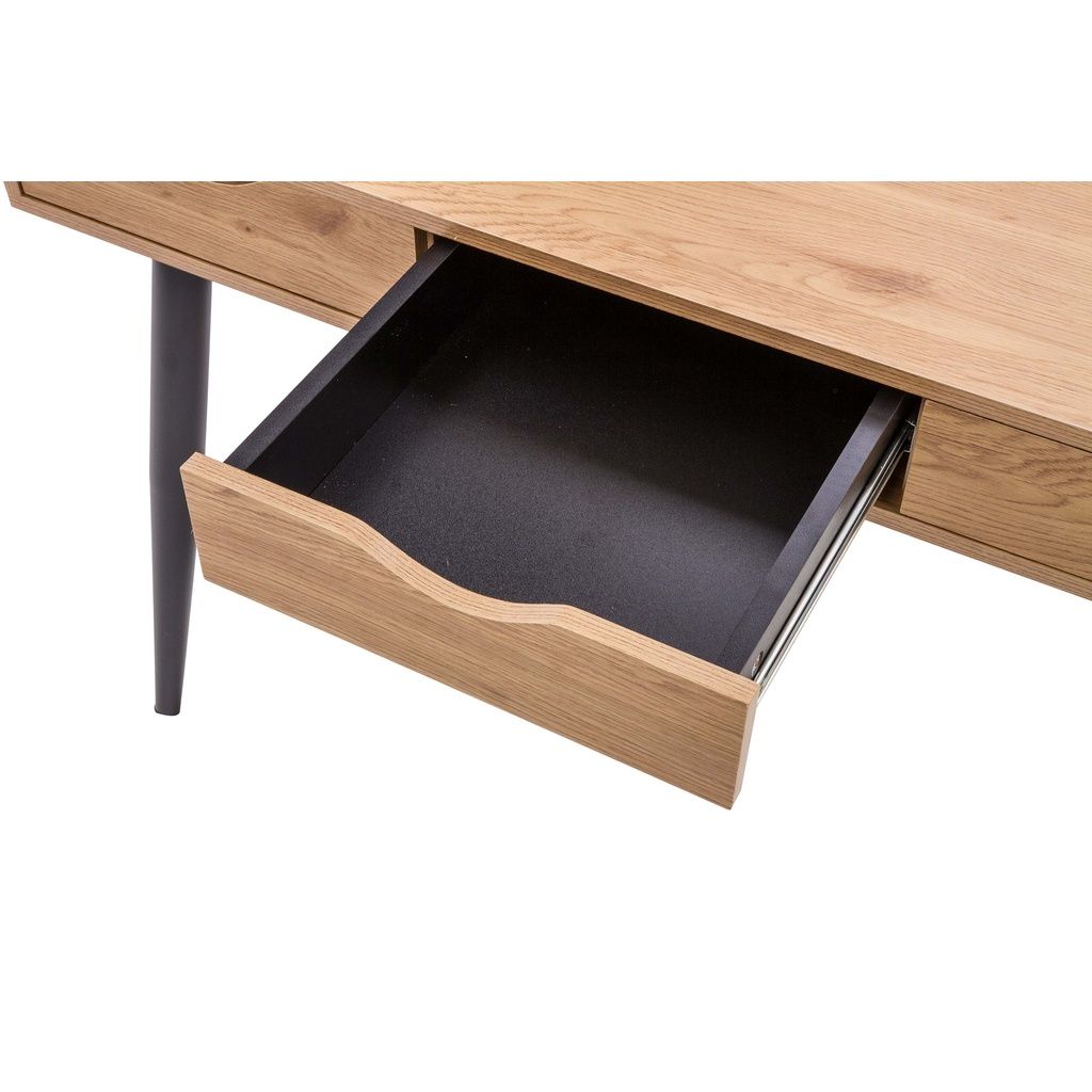 Biurko Exeter trzy szuflady toaletka dąb/czarne LOFT