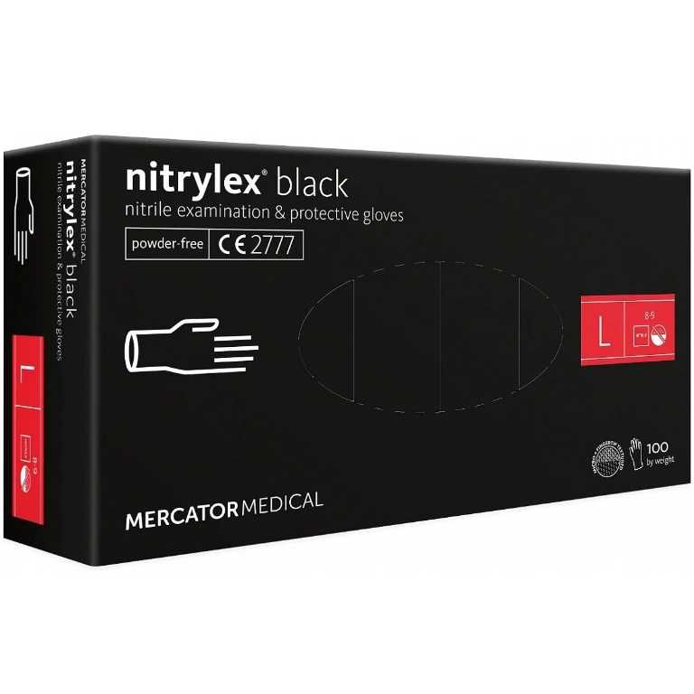 Rękawice NITRYLOWE Rękawiczki czarne black Mercator nitrylex a'100 L'