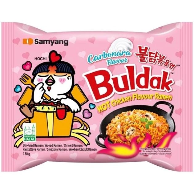 Buldak Лапша острая с курицей в соусе карбонара Samyang 130г.