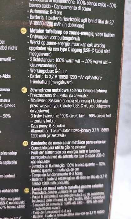 Lampa lampka stołowa solarna zewnętrza trzy tryby Led RGb  metalowa