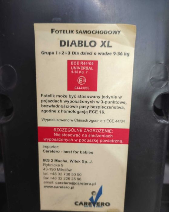 Fotelik samochodowy Diablo XL 9-36kg