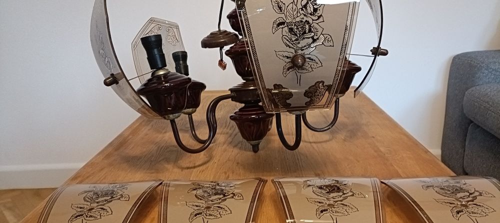 Piękny stary ceramiczny żyrandol PRL