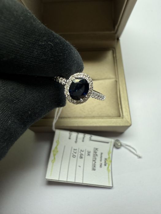 Кольцо 750 проба сапфир Цейлон 0.72 ct, природные бриллианты 0.20 ct