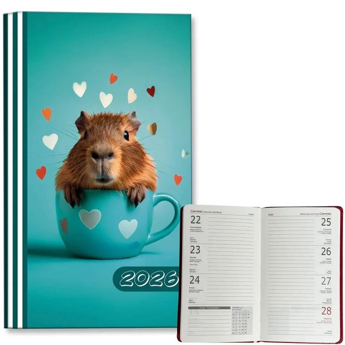Kalendarz 2026 A6 tygodniowy Kapibara. EV-Corp. Nowy Produkt
